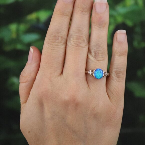 Sterling Silver Opal and CZ Ring Size 8 1/4 - Picture 3 of 7